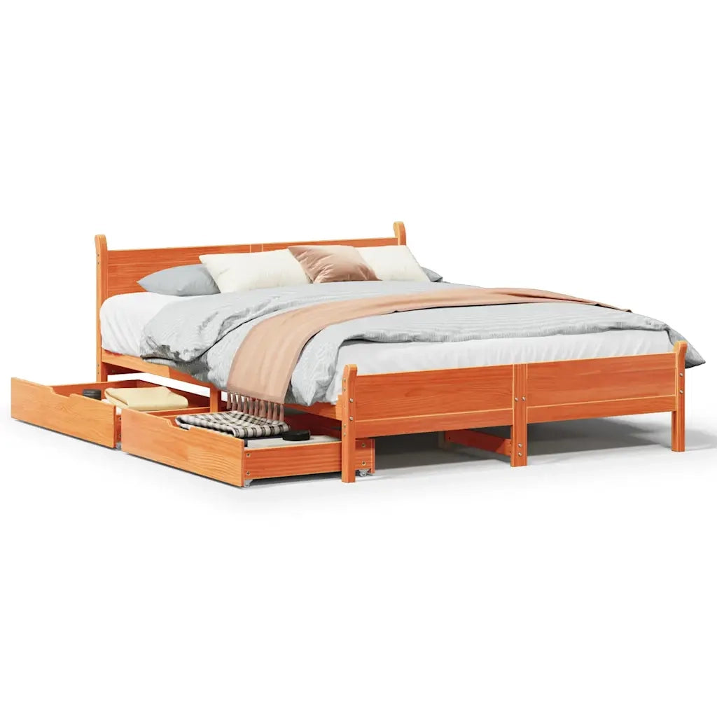 Letto senza Materasso Marrone Cera 140x190 cm in Legno di Pino 3309784