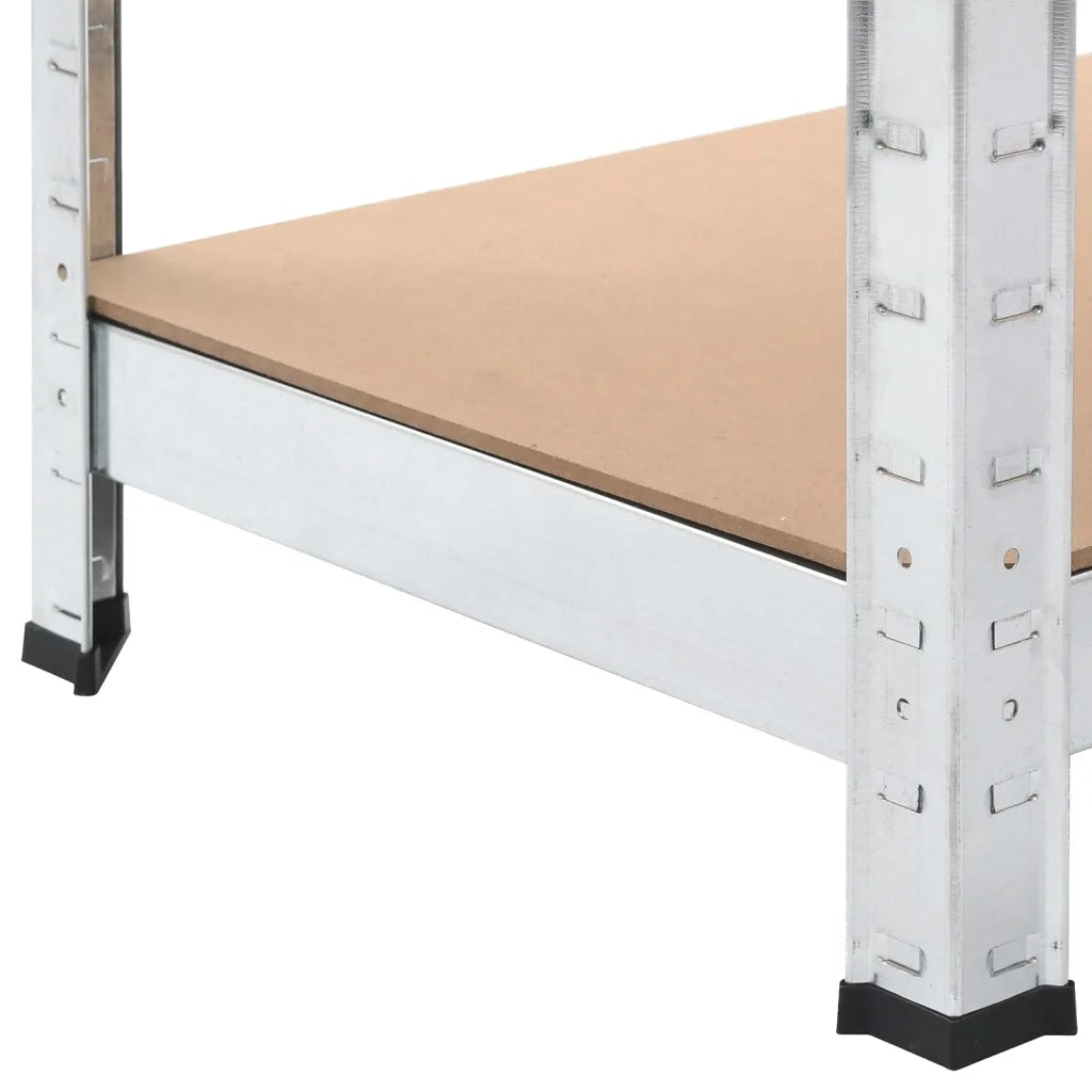 Scaffali Resistenti 5 Strati 2 pz Argento Acciaio e Multistrato 3154203
