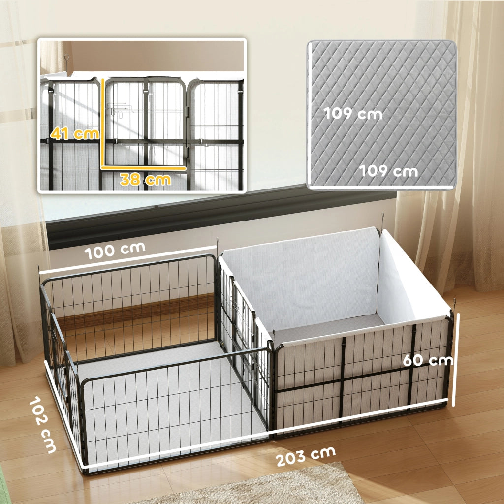 Recinto per Cuccioli con 7 Pannelli ¨C zephmum ¨C 203x102x60cm Nero