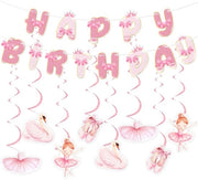 Decorazioni per Festa - Tema Ballerina - Bandiera di Buon Compleanno - Carte Tutù - Carte Zampone - Vortici Sospesi - Accessori per Festa - Decorazioni per Festa