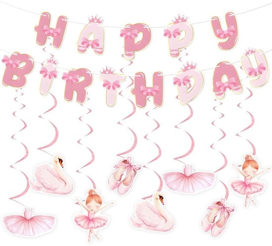 Decorazioni per Festa - Tema Ballerina - Bandiera di Buon Compleanno - Carte Tutù - Carte Zampone - Vortici Sospesi - Accessori per Festa - Decorazioni per Festa