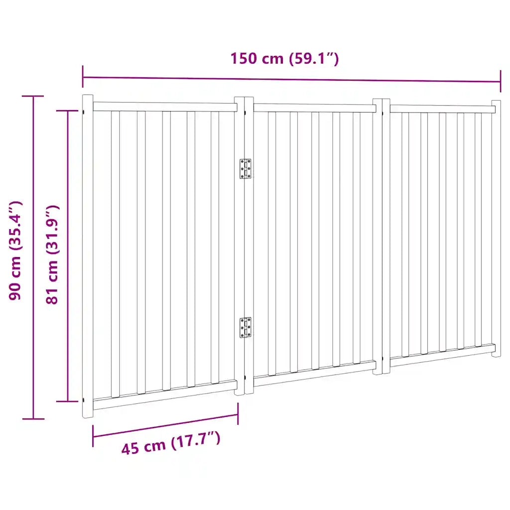 Cancelletto per cani pieghevole a 3 pannelli 150 cm in legno massello di abete 352270