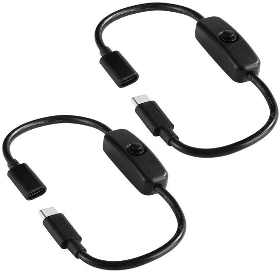 Kit di 2 cavi di estensione Type-C con interruttore on/off per lampada da tavolo LED e LED strip - Nero - Accessorio utile per uso domestico