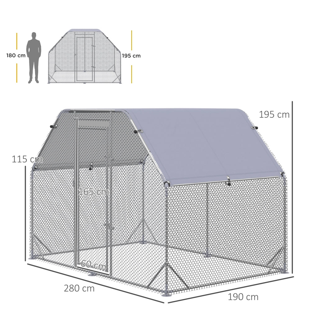 Recinto per Polli con Telo Copertura ¨C zephmum ¨C Acciaio Grigio 280x190x195 cm