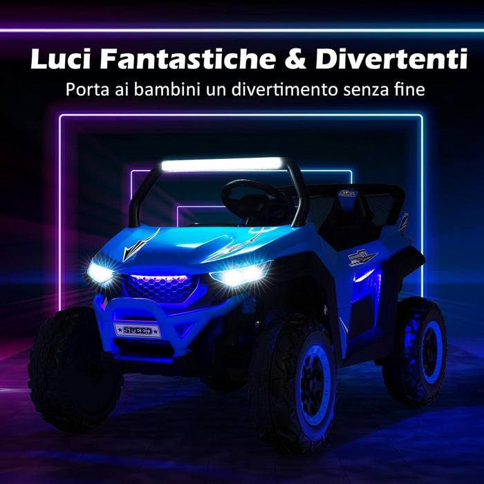 12V Auto Elettrico per Bambini, Macchina Fuoristrada a 2 Posti, Macchina Elettrica con Luci Suoni, Regalo per Bambini 3-8 Anni, 118x74x71 cm (Blu)