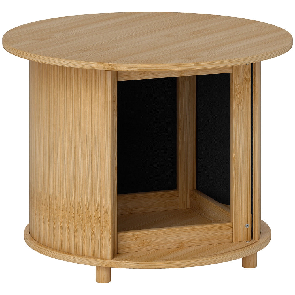 Tavolo da pranzo - rotondo in bambù - vano nascosto - porta scorrevole - Ø60x45 cm - naturale - moderno