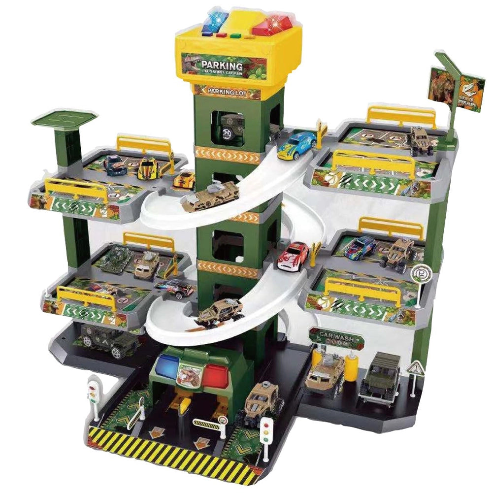 Garage GiocattoloMultilivello per Bambini con Dinosauri e Auto 5 Piani Multicolore
