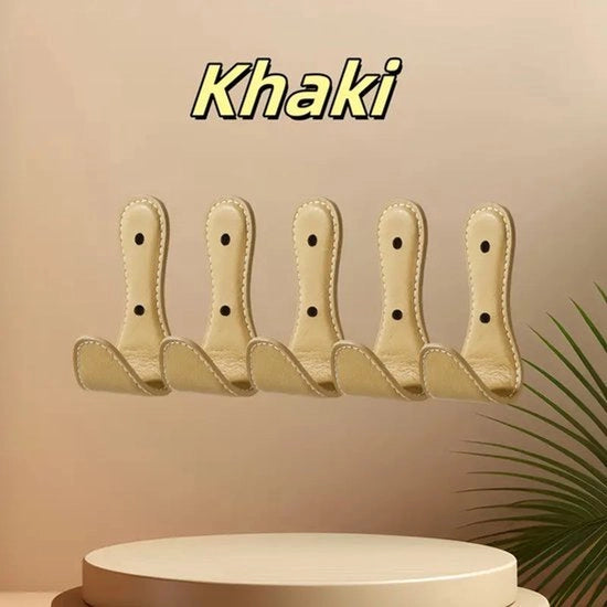 Set da 5 pezzi di grucce metalliche con fodera in khaki - spazio di stoccaggio da appendere sul muro per giacche, cappelli, asciugamani e chiavi nella zona bagno/ingresso/camera