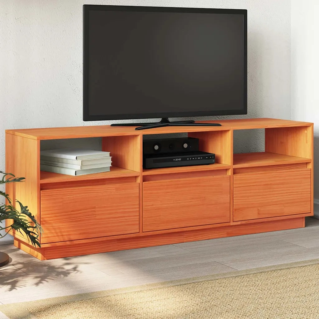 Mobile TV-Credenza per TV-Console TV Marrone Cera 140x37x50 cm Legno Massello di Pino