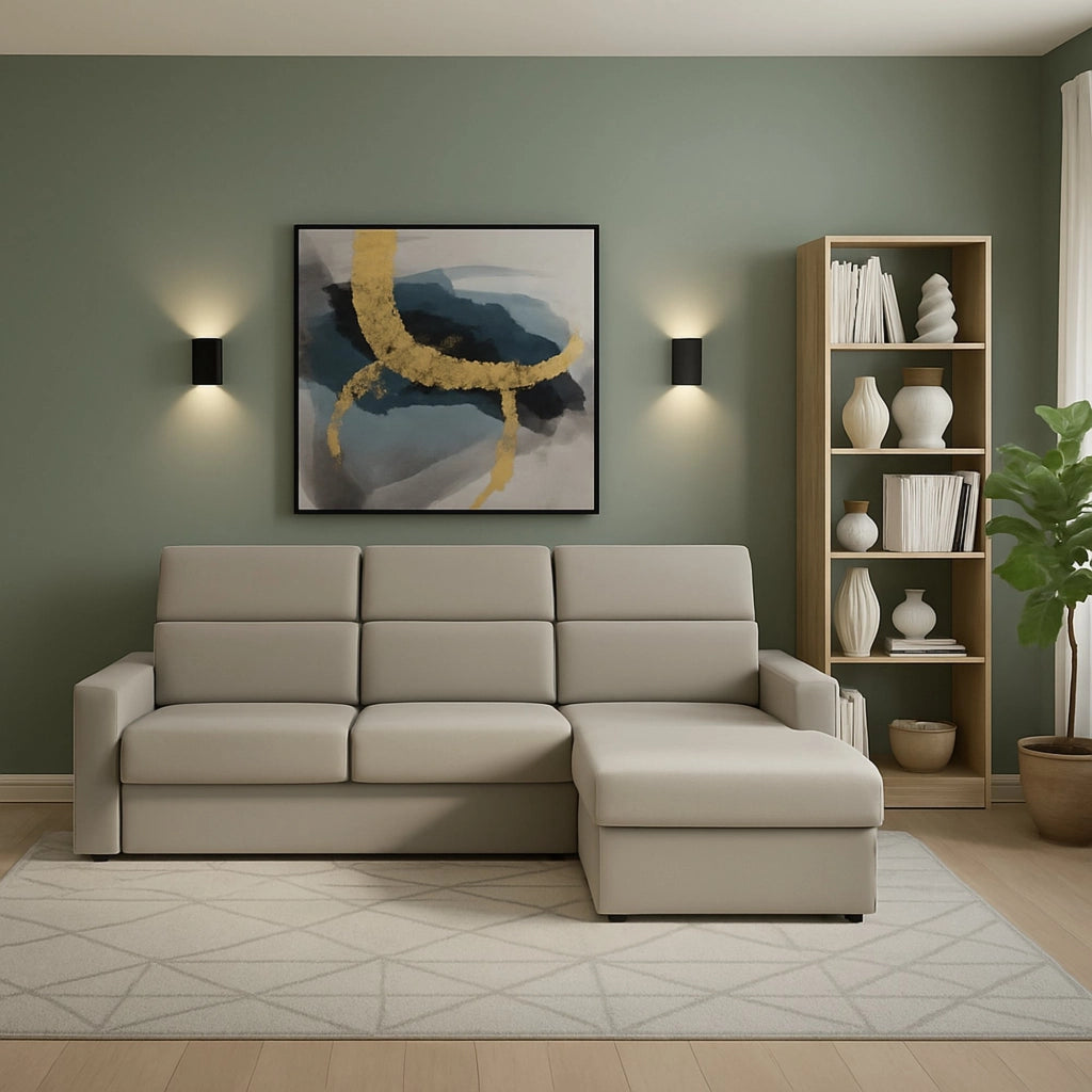 Vigonovo, Divano Fisso con Penisola Sfoderabile Made in Italy, 280x160 cm Grigio Tortora\