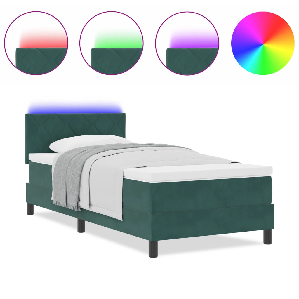 Letto Box Spring con Materasso & LED Verde Scuro 100x200 cm Velluto