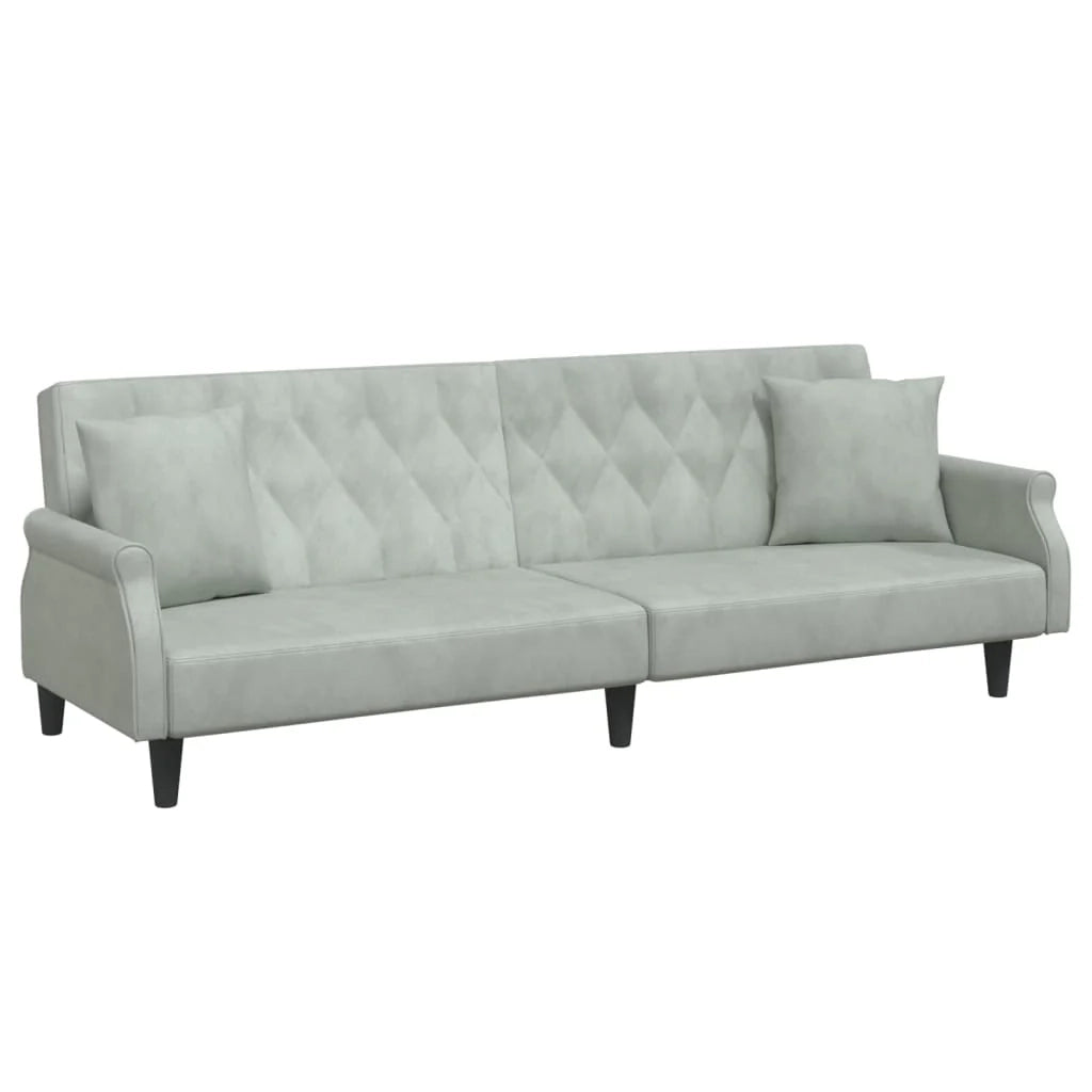 Divano letto con braccioli 216 x 89 x 70 cm velluto grigio chiaro 02_0021014