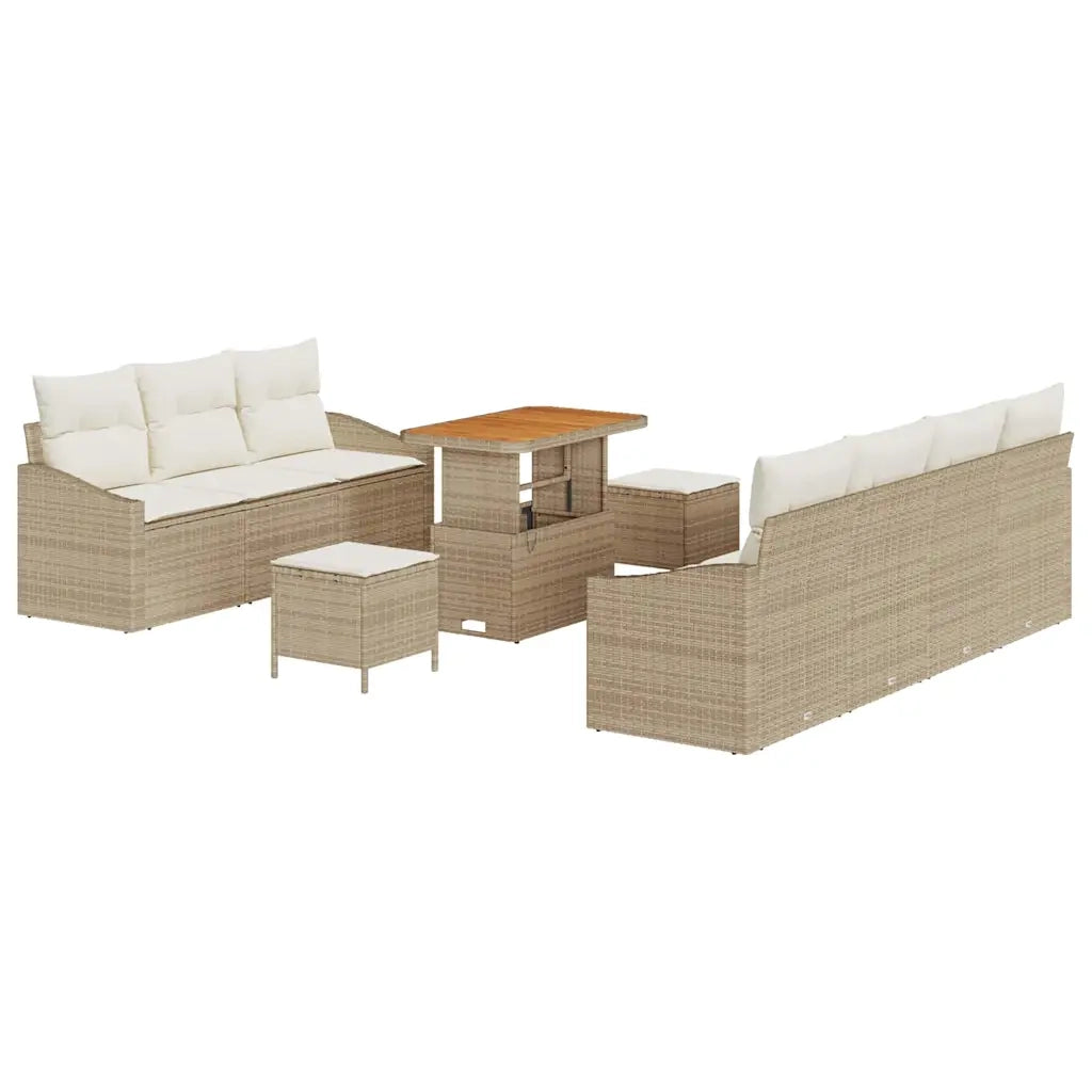 Set Divano da Giardino con cuscino 10 pcs Beige e Crema