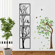 Decorazione per Parete in Metallo con Foggia di Albero a 4 Pezzi per Salone e Giardino