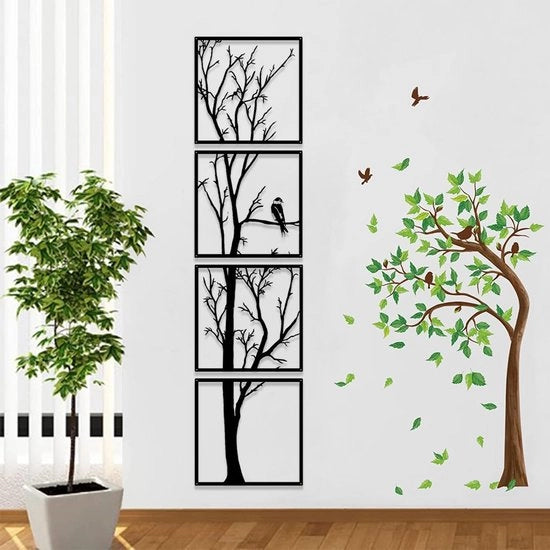 Decorazione per Parete in Metallo con Foggia di Albero a 4 Pezzi per Salone e Giardino