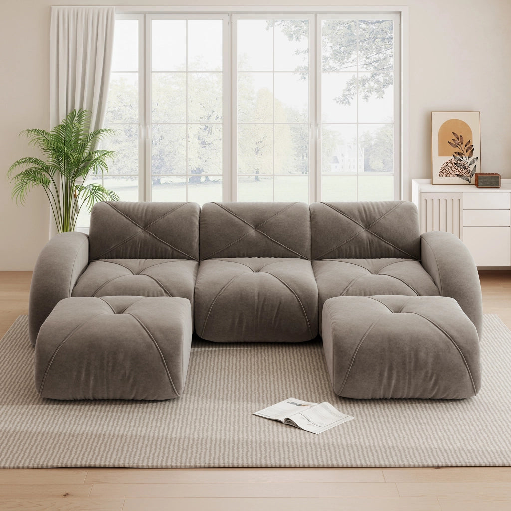 Divano modulare a u senza telaio con seduta in schiuma 32d e rivestimento in chenille taupe 281 × 171 × 76 cm