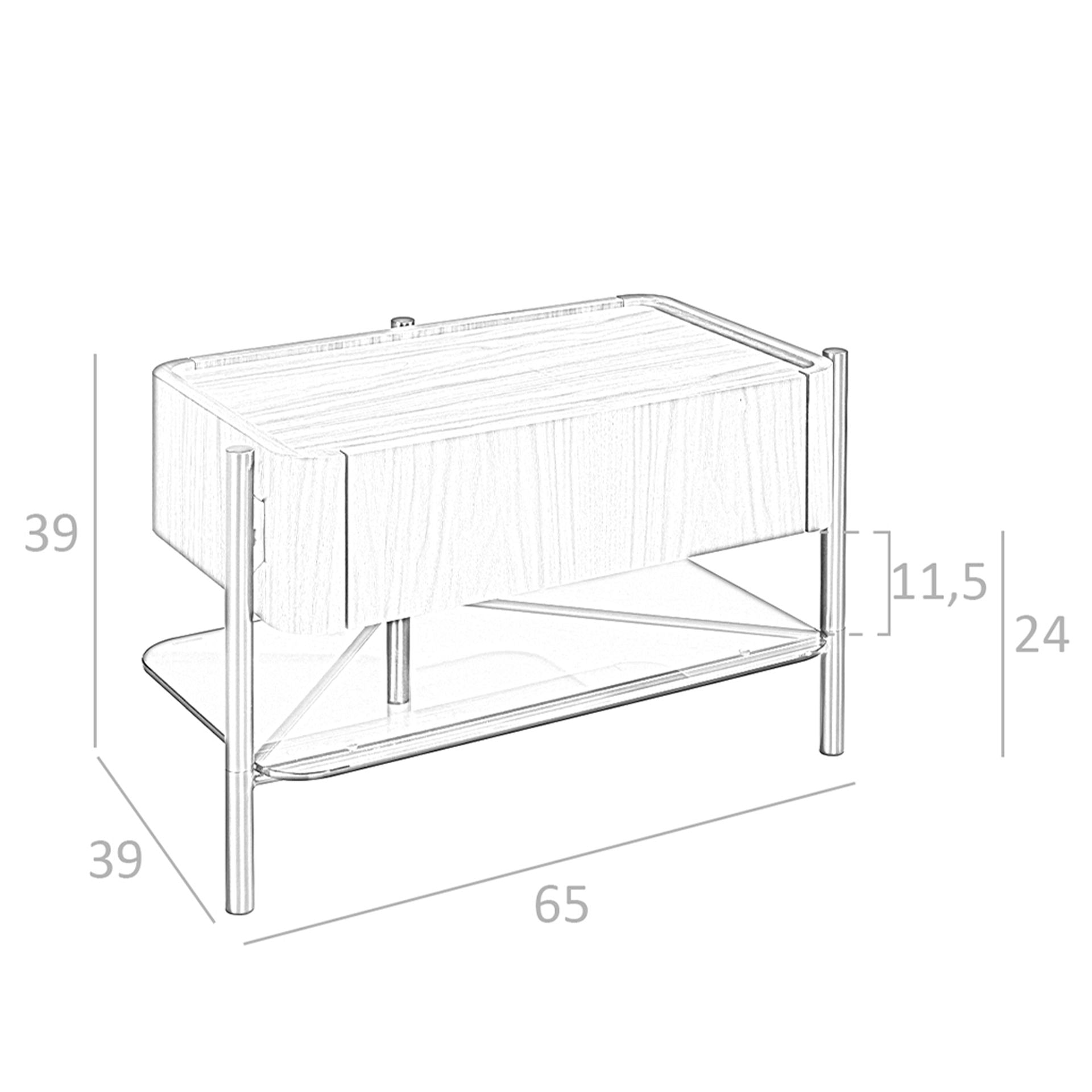 Comodino noce e acciaio scuro