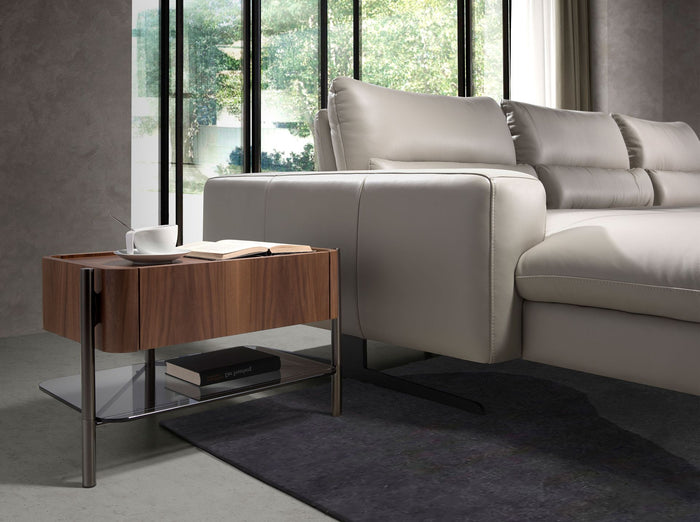 Comodino noce e acciaio scuro