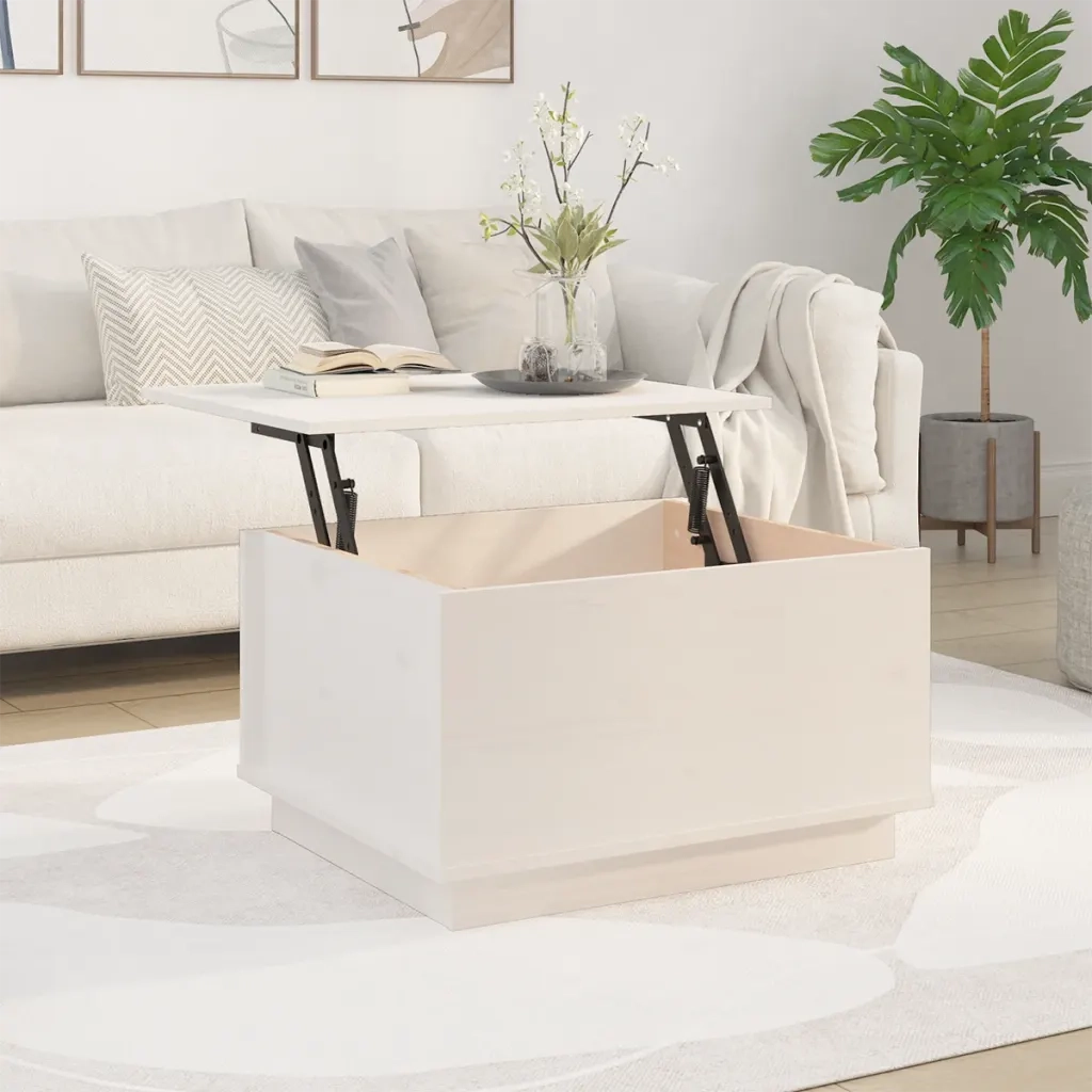 Tavolino da Salotto Bianco 60x50x35 cm Legno Massello di Pino 813416