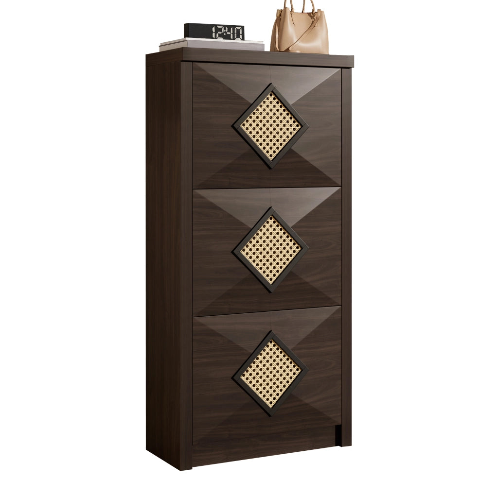 Mobile portascarpe vintage con 3 ante a ribalta 54x25x115 cm in finitura legno