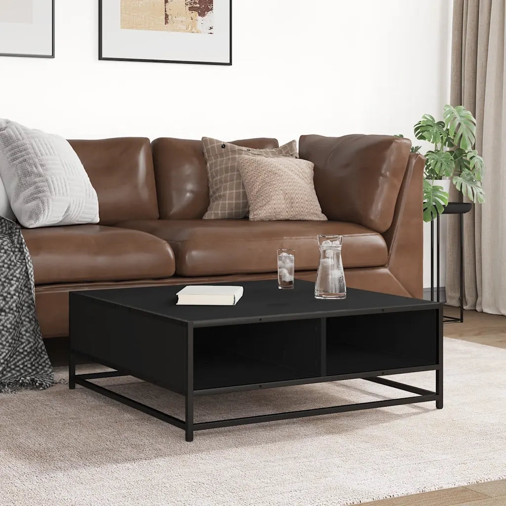Tavolino da Salotto Nero 80x80x30 cm in Truciolato e Metallo 848769