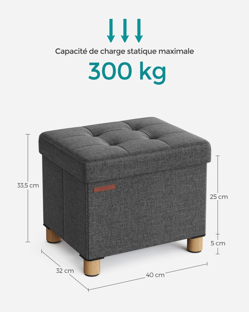 Pouf contenitore con poggiapiedi panca pieghevole con vano portaoggetti 32 x 40 x 33,5 cm per soggiorno/camera da letto grigio 12_0007280