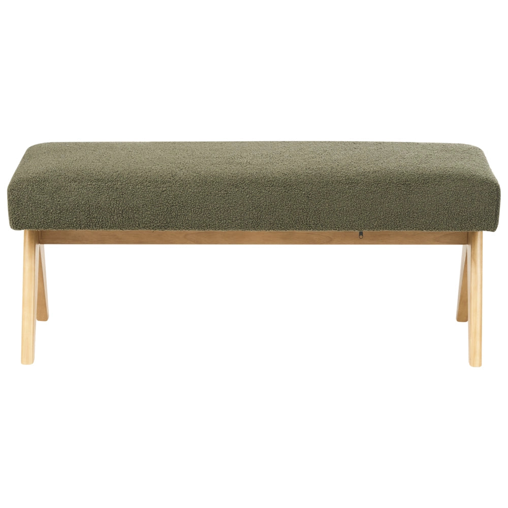 Set di divani Verde e marrone chiaro Divano a 2 posti Panca Boucle Rivestimento Retro Design Gambe di legno Soggiorno