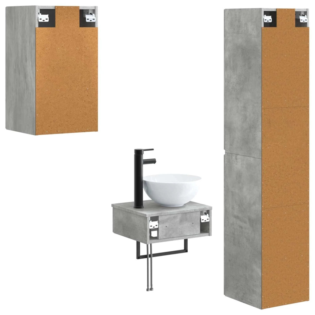 Set di mobili per il bagno 3 pz Grigio Cemento 3406046