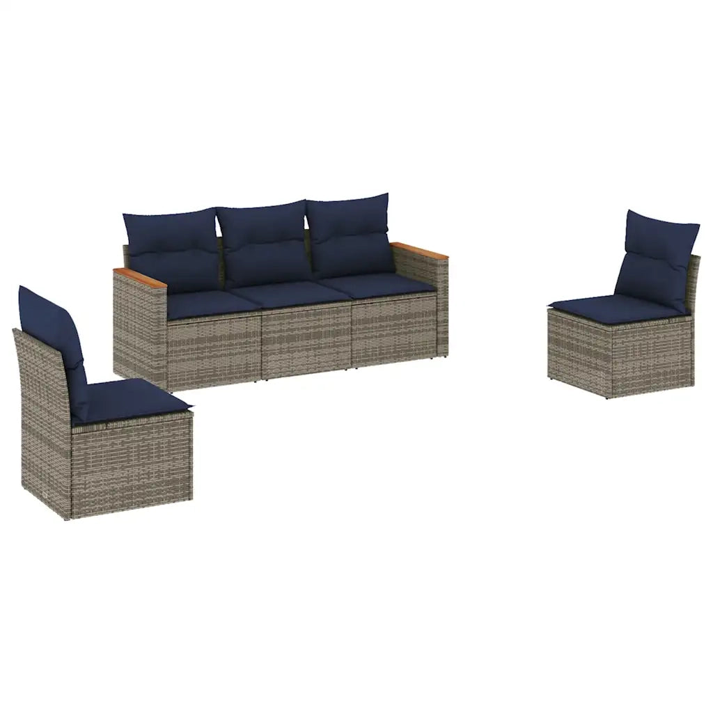 Set Divani da Giardino 5 pz con Cuscini Grigio in Polyrattan 3225851