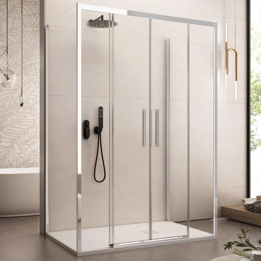 Box Doccia 3 Lati 2 Ante Scorrevoli in Cristallo Trasparente 6mm H195 Bonussi Eliane 70x140x70 cm