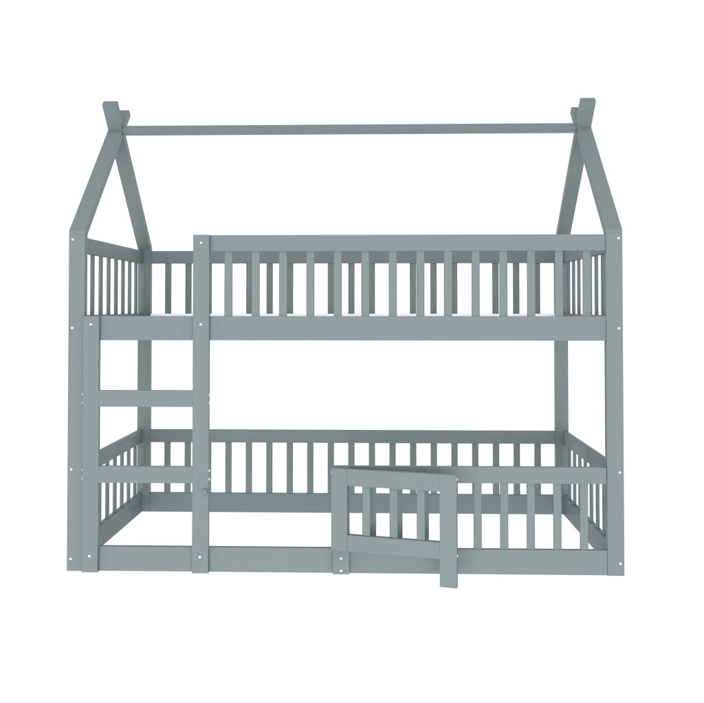 Letto a castello per bambini 90x200 cm con scala; in legno; grigio