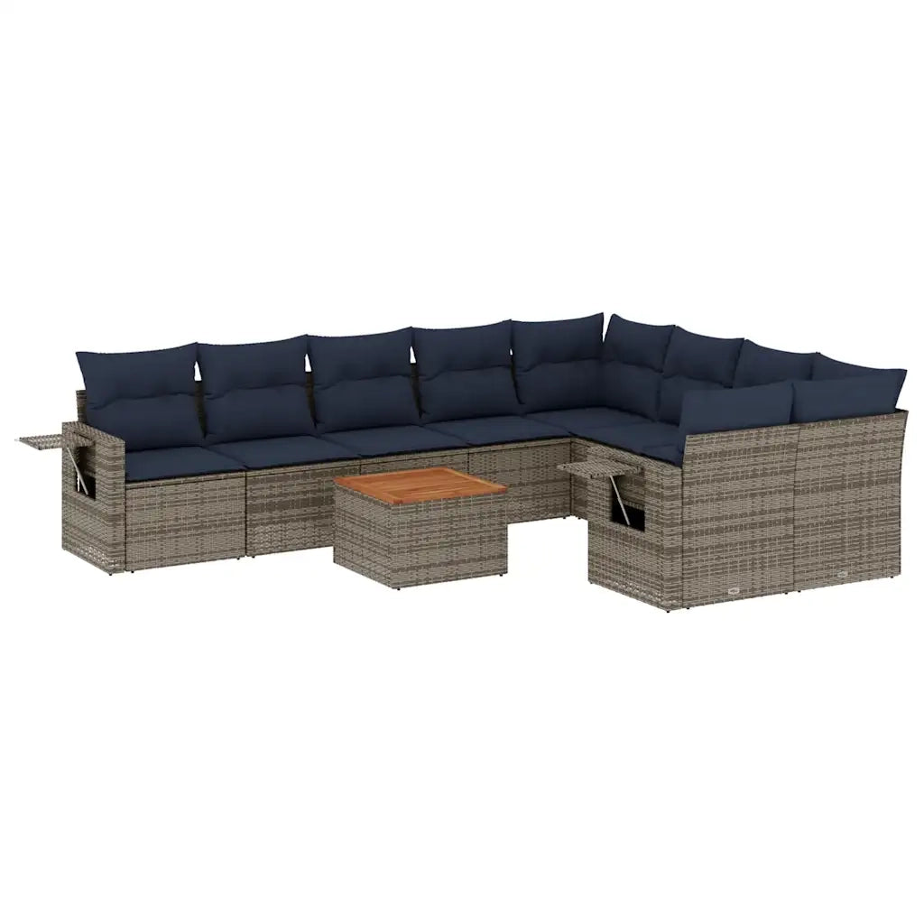 Set Divani da Giardino 10 pz con Cuscini Grigio in Polyrattan 3224724