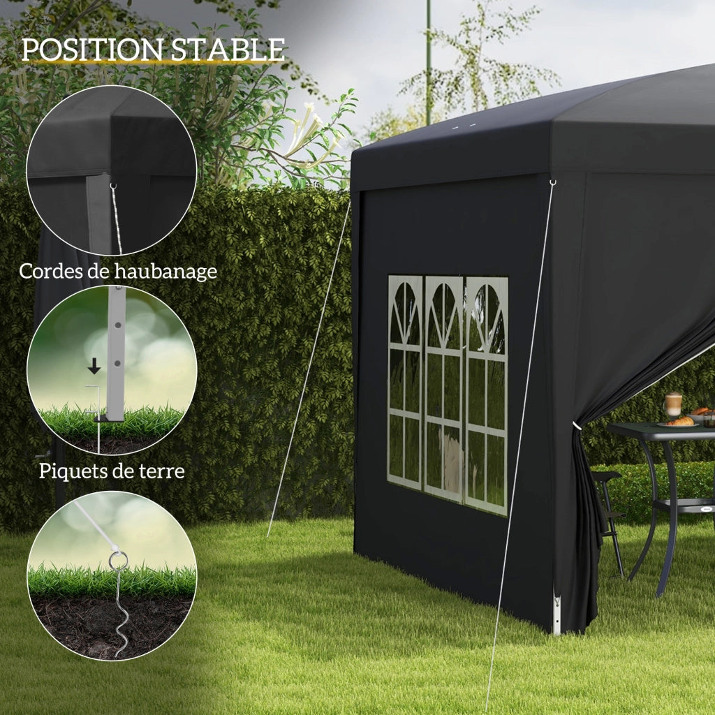 Tenda da giardino pieghevole 3x3 m ¨C zephmum ¨C nero con 4 pareti e sacco di trasporto