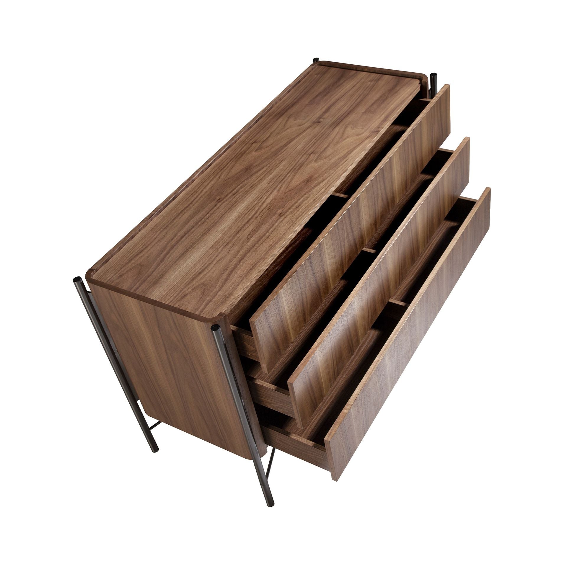 Cassettiera noce e acciaio scuro