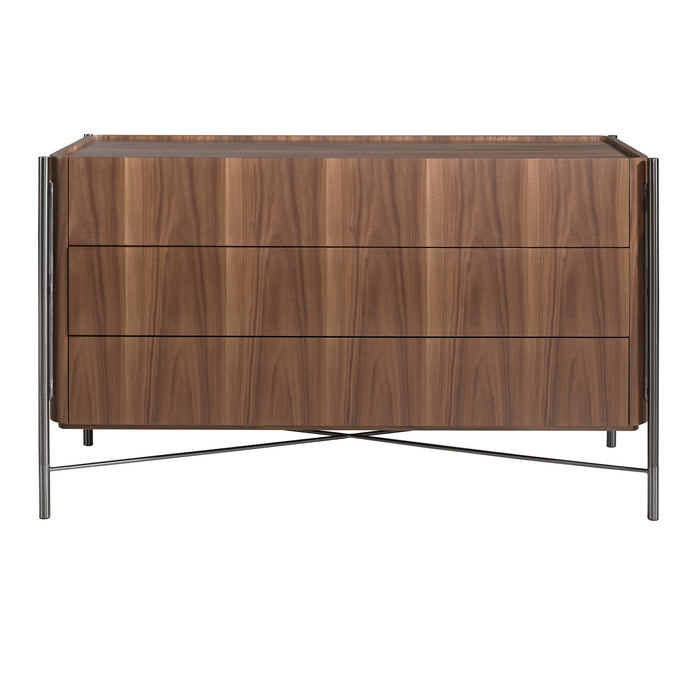 Cassettiera noce e acciaio scuro