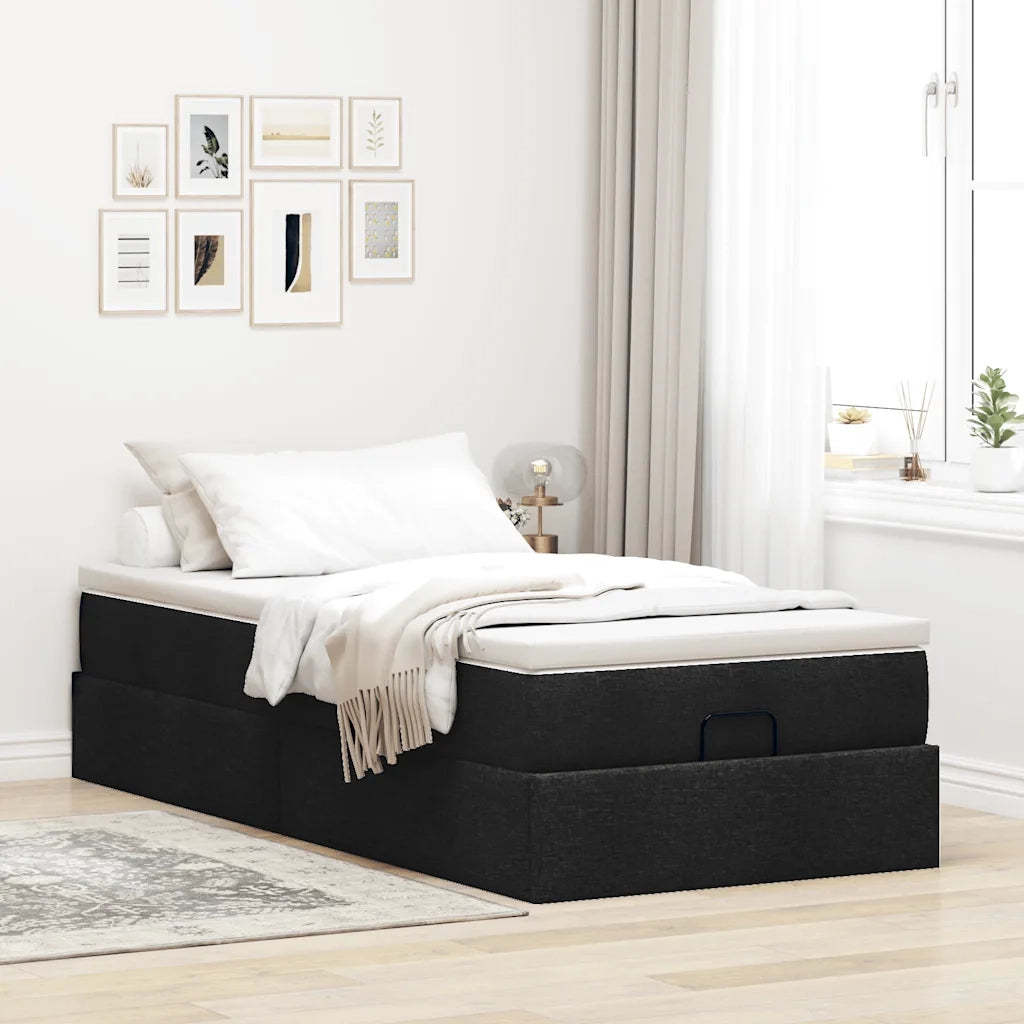 Struttura Letto Pouf con Materasso Nero 90x200 cm in Tessuto 3311080