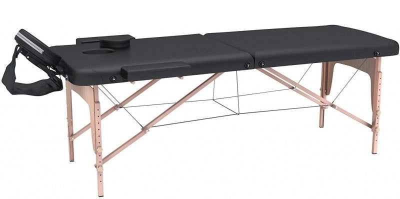 FENIXSHOP24 LETTINO MASSAGGIO PROFESSIONALE 2 ZONE - LETTINO MASSAGGI,LETTINO ESTETISTA FISIOTERAPIA,TATTOO, IN LEGNO PORTATILE RICHIUDIBILE COD-12 (NERO)