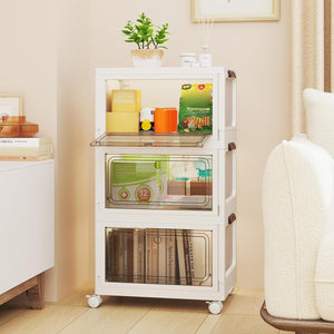 Set da 3 Contenitori Impilabili, Scatole Pieghevoli da 75/105 L con Ruote Bloccabili Porta e Coperchio, Organizzatori per Armadio, Multiuso per Casa Dormitorio (48 x 34 x 82 cm)