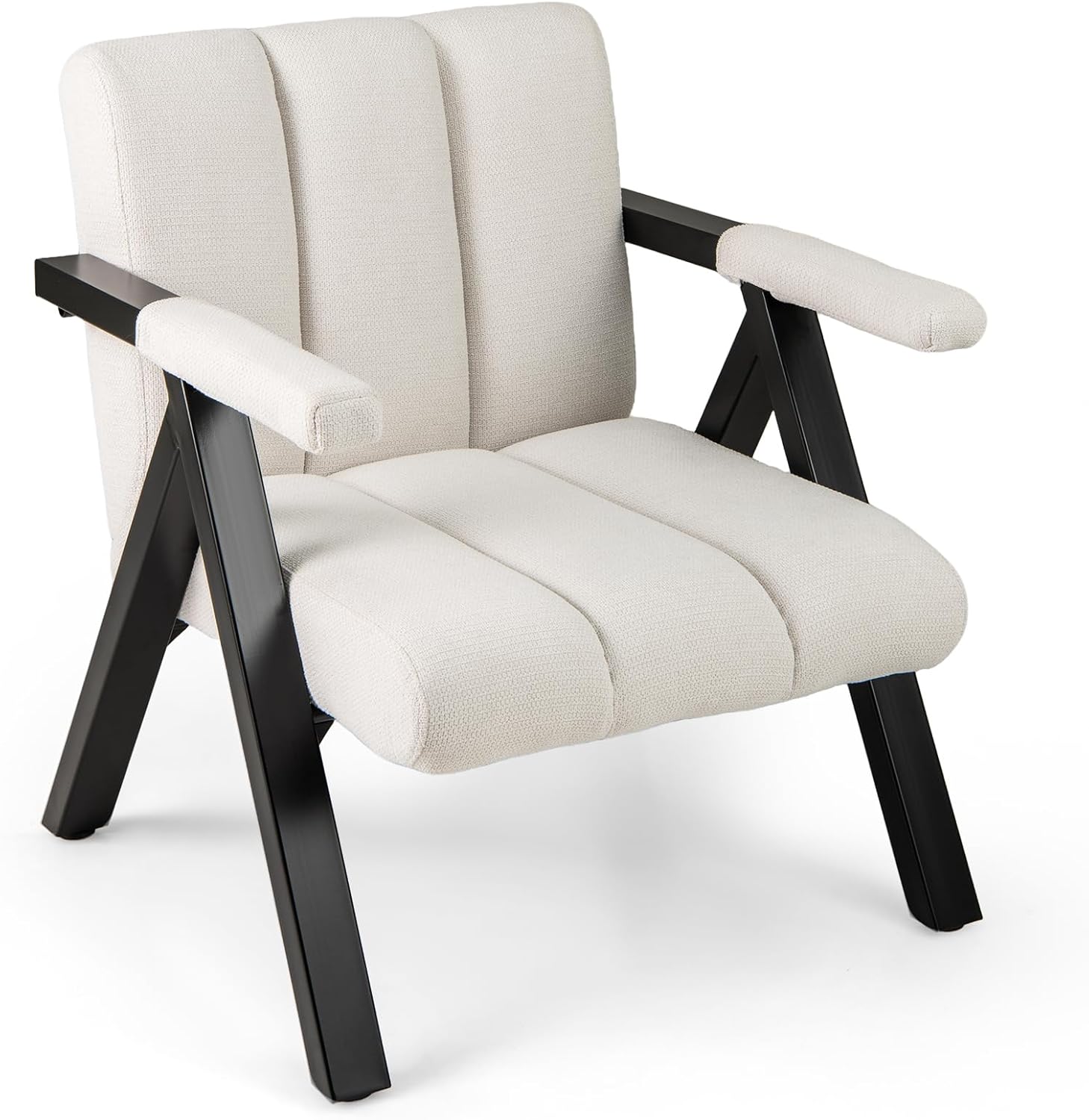 Poltrona da Salotto, Sedia Ergonomica con Struttura in Metallo, Braccioli e 4 Piedini Regolabili, Sofa Imbottita Relax Moderna per Soggiorno e Camera da Letto, Portata 150 kg (Bianco)