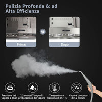1000W Pulitore a Vapore Multiuso, Macchina a Vapore Portatile con 10 Accessori Serbatoio da 300 ml, Pulizia a Vapore con Tubo Flessibile per Cucina Bagno Finestre (Grigio)