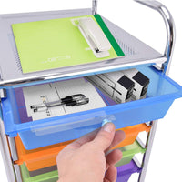 Carrello con 6 Cassetti e Ruote, Cassettiera in Plastica, con Due Dimensioni di Cassetti, Contenitore Multiuso per Casa Bagno e Ufficio, 37 x 74 x 32cm (Colorato)