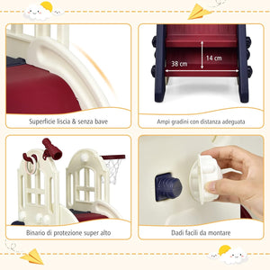 Scivolo per Bambini 6 in 1, Set da Gioco per Bambini con Canestro, Palla, Lancio dell'Anello e Cannocchiale, Ideale per Interni ed Esterni per Ragazzi e Ragazze, 189,5 x 83 x 98 cm (Blu)