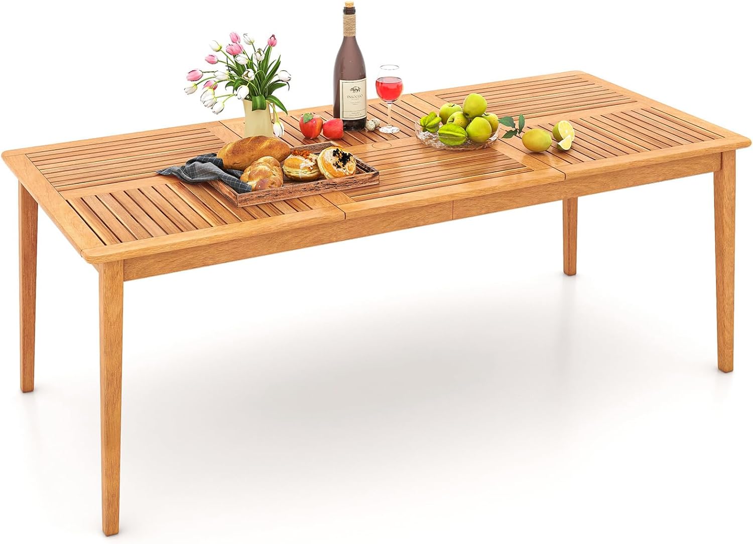 Tavolo Pranzo da Giardino a 8 Posti, Tavolo in Legno con Foro per Ombrellone 5 cm, per Giardino Patio Piscina, Portata 160 kg, 200 x 90 x 75 cm
