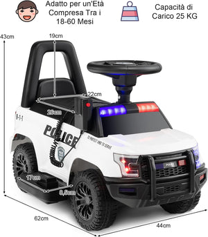 Auto Elettrica per Bambini, Auto della Polizia Giocattolo con Clacson Luce di Avvertimento e Suono della Sirena, Velocità 3 km/h, per Bambini 18-60 Mesi (Bianco)