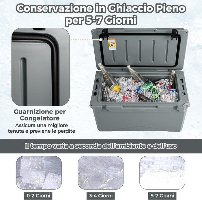 Frigorifero Portatile da 47 Litri, Frigo da Campeggio con Portabicchieri Integrati, Freddo Portatile con Manico, Fino 5-7 Giorni, Regolo e Apribottiglie, per, Campeggio, Picnic, Pesca