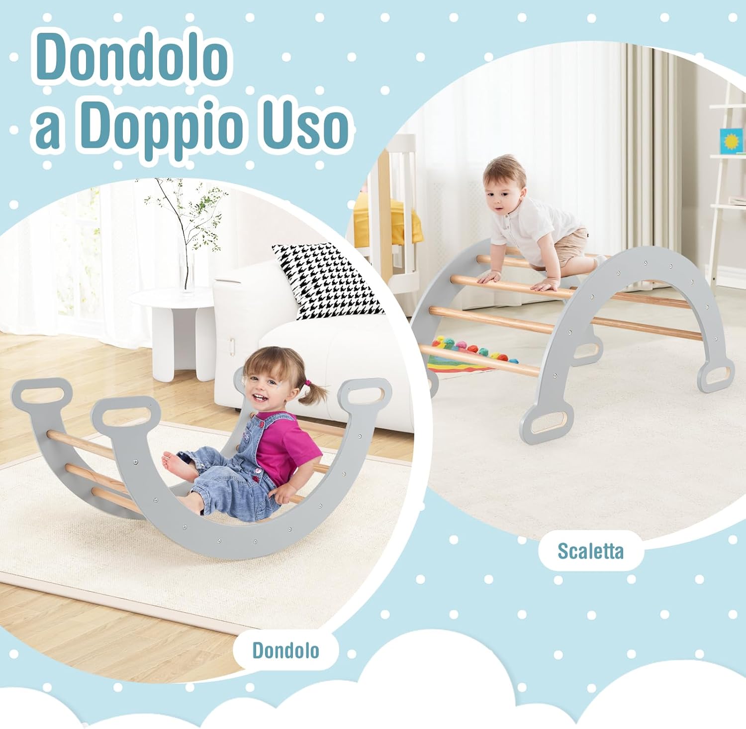 3 in 1 Set da Arrampicata per Bambini, Giocattoli da Arrampicata a Triangolo con Triangolo Arco e Salita, Ideale per Bambini 1 Anni + (Grigio)