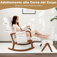 Poltrona Relax a Dondolo con Pouf, Sedia Soggiorno con Schienale Imbottito, Struttura in Legno, Tasca Laterale, Set Poltrona e Poggiapiedi per Soggiorno Camera da Letto
