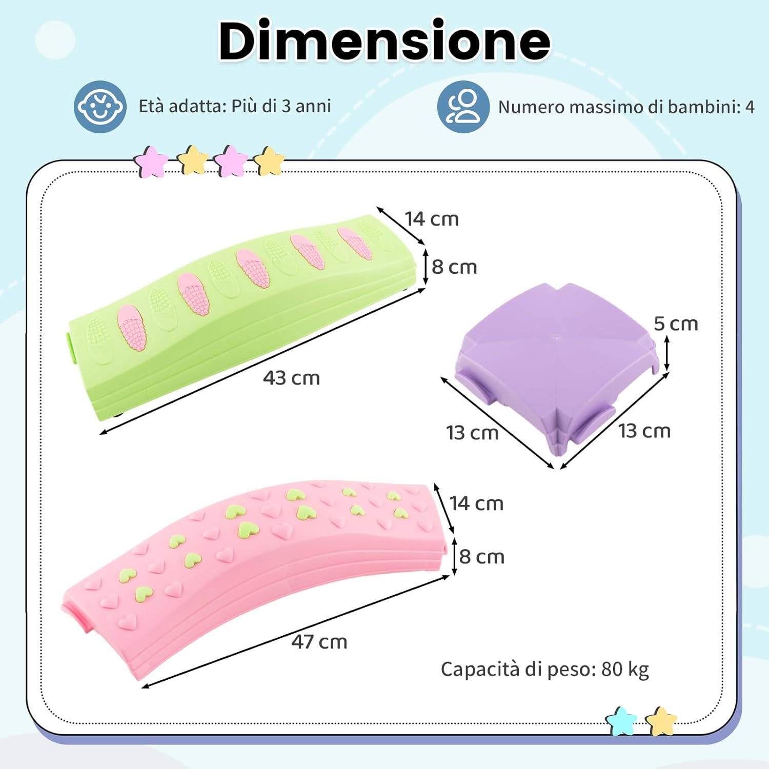 20 Pezzi di Travi Bilanciere, Blocchi Bilanciere per Bambini con Motivi Massaggiatori, Giochi per Pavimento del Percorso di Allenamento per Coordinazione ed Esercizio di Stabilità（Verde)