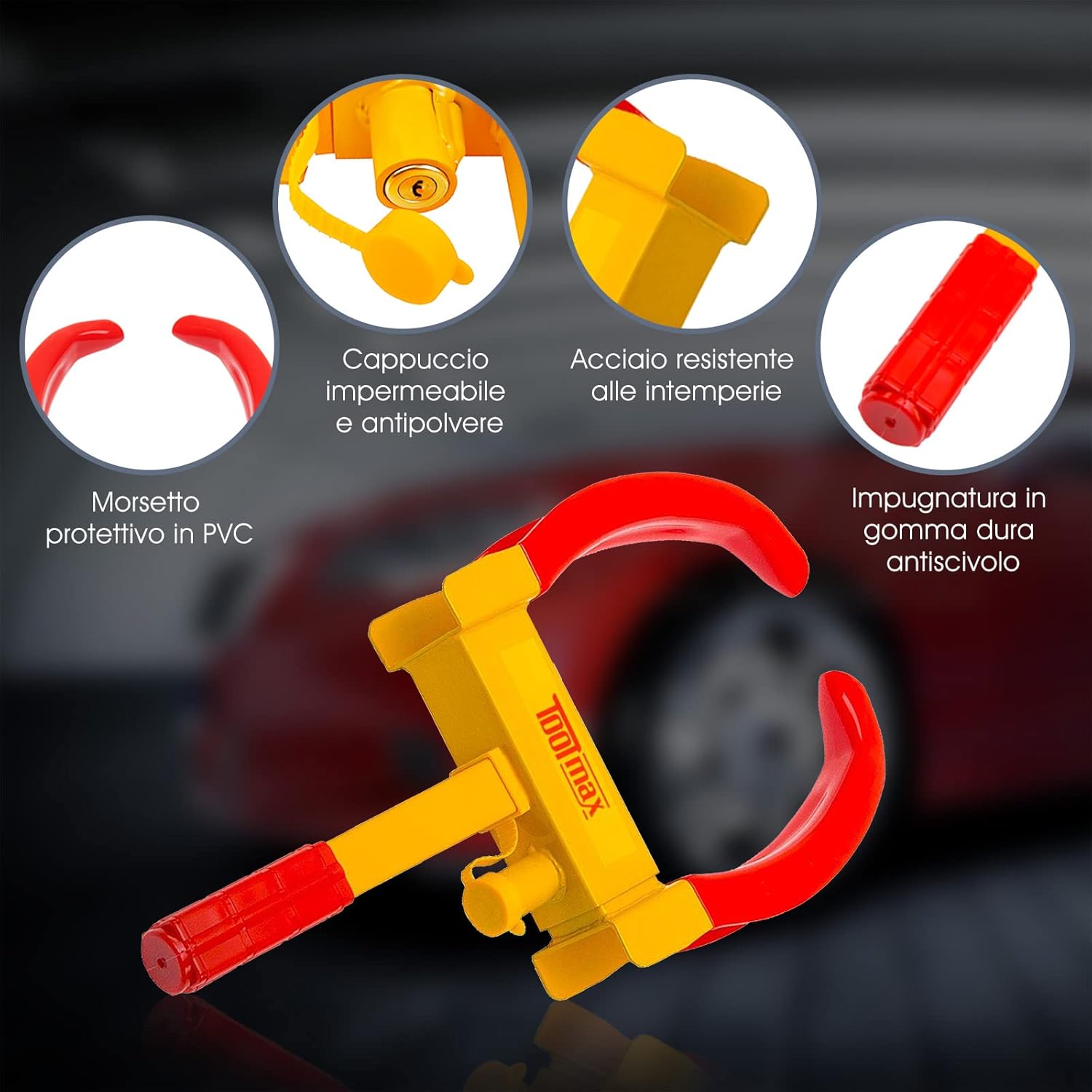 Blocco Ruota Auto Antifurto Bloccaggio per Pneumatico Ruote con 3 Chiavi