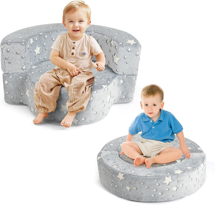 Divano in Schiuma Luminoso al Buio, Divano 2 in 1 per Bambini con Copertura Rimovibile e Lavabile, Poltrona per Bambini 3+ Anni per Cameretta e Soggiorno, 80 x 64 x 40 cm